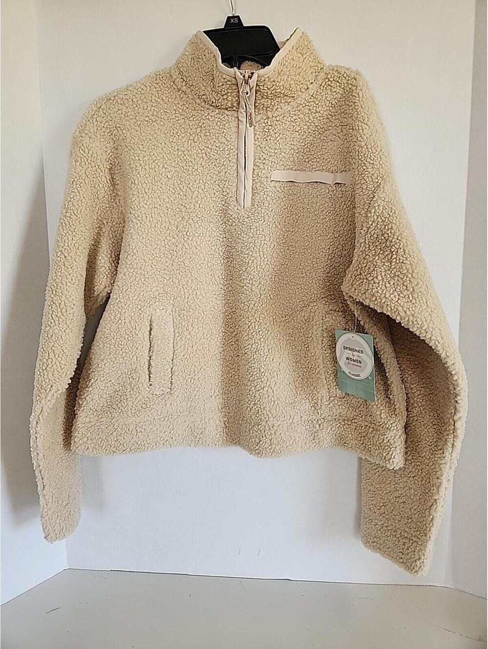 Women's Magellan Outdoors Sherpa Fleece Sweater Jacket Beige Size XS Pockets